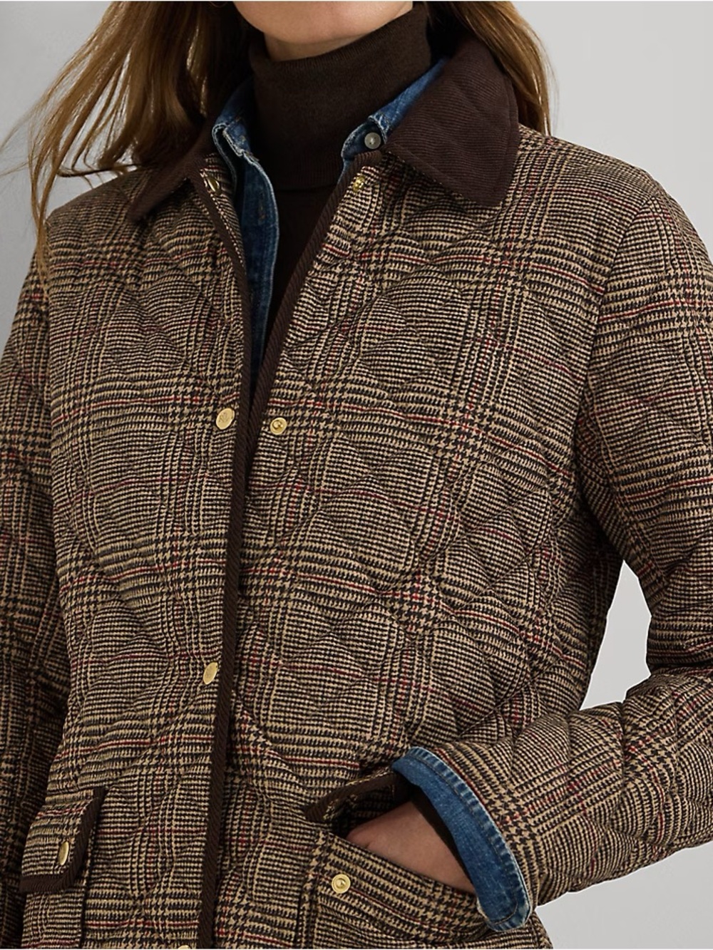 Lauren Ralph Lauren NWT
Houndstooth Quilted Jacket
Cordurov Trim -
M